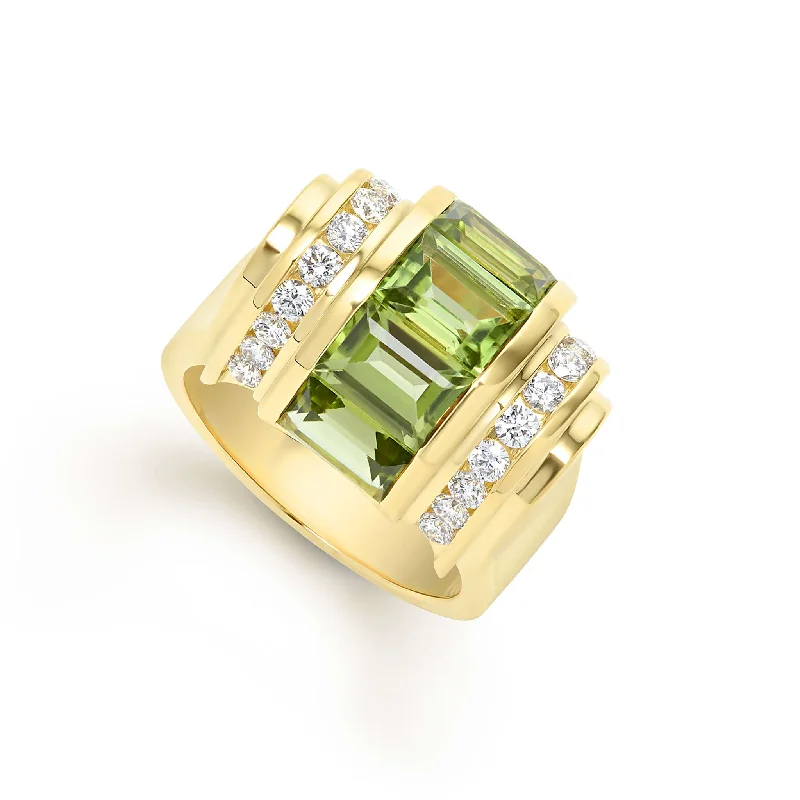 rare engagement rings for women -Studio 18K Gold Peridot and Diamond Ring