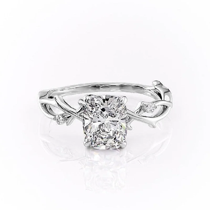 round engagement rings for women -Elongated Cushion Cut Moissanite Engagement Ring, Twig Design