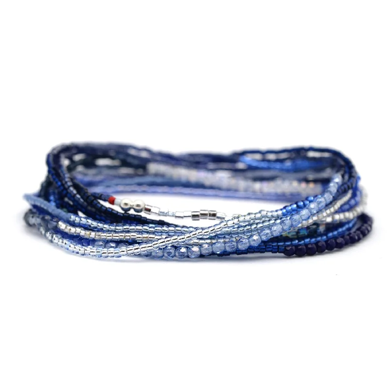 wedding set bracelets for women -Blue & Silver Stretchy Wrap Bracelet / Necklace