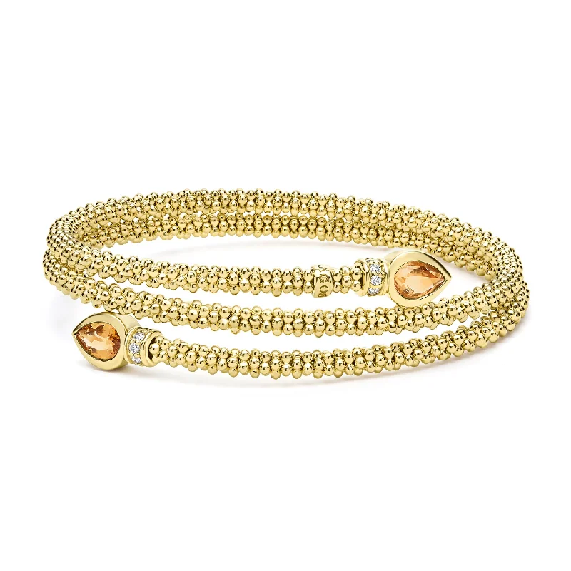 handmade bracelets for women -Studio 18K Gold Citrine and Diamond Wrap Bracelet