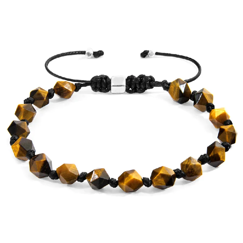 cultural bracelets for women -Brown Tiger's Eye Beaded Macramé Adjustable Bracelet - "Zebedee"