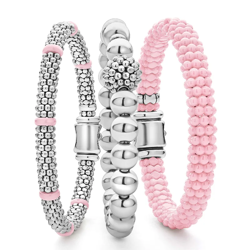 wide cuff bracelets for women -Pink Caviar Ceramic Caviar Beaded Bracelet Gift Set