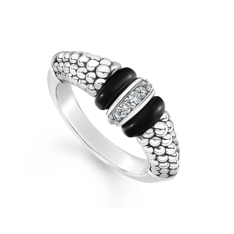 halo engagement rings for women -Black Caviar Black Ceramic and Caviar Diamond Ring