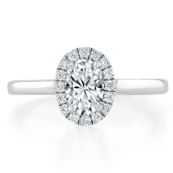 hammered engagement rings for women -Oval Cut Moissanite Halo Engagement Ring