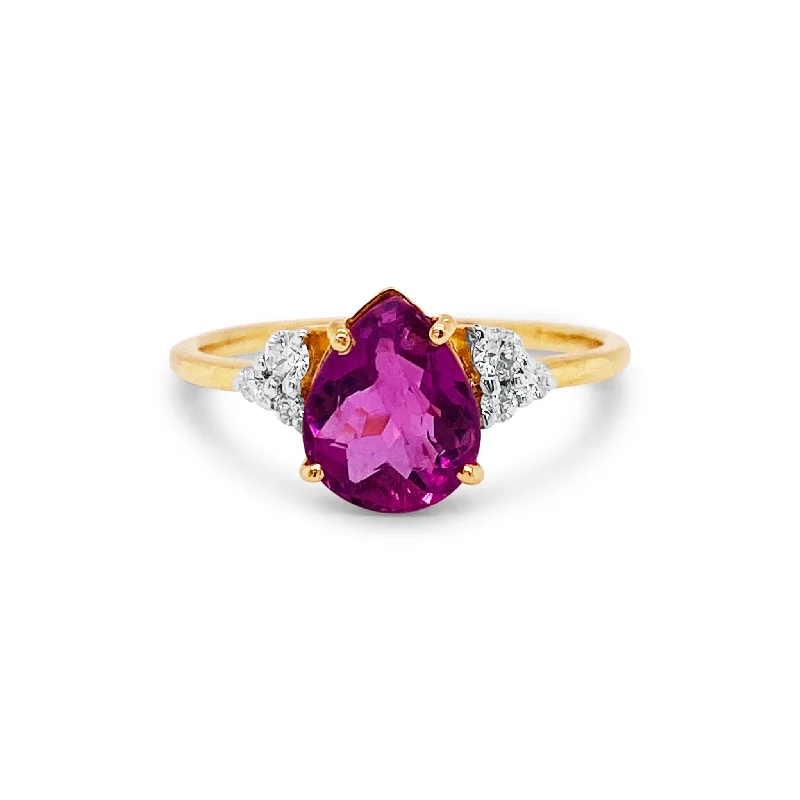 infinity engagement rings for women -Pink Tourmaline Pear Shape And Diamond Ring In 18K Yellow Gold