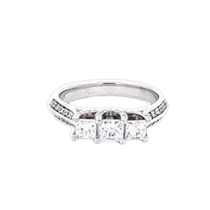 reversible engagement rings for women -Estate 3-Princess Cut Diamond Engagement Ring in 14K White Gold