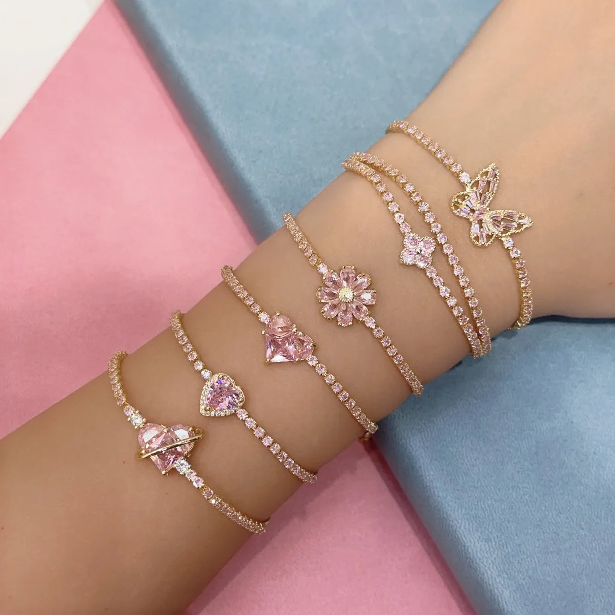 two-tone bracelets for women -Sweet Heart Shape Flower Butterfly Copper Inlay Zircon Bracelets