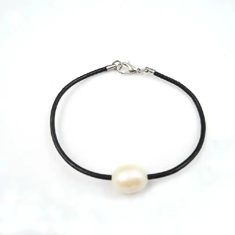 opal bracelets for women -Montgomery	Leather & Sterling Silver AAA Freshwater 11mm Baroque Pearl Bracelet- 16cm Length