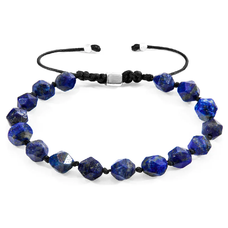 Indian bangles for women -Blue Lapis Lazuli Beaded Macramé Adjustable Bracelet - "Zebedee"