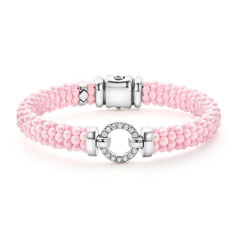 luxury bracelets for women -Pink Caviar Pink Ceramic Diamond Circle Bracelet | 9mm