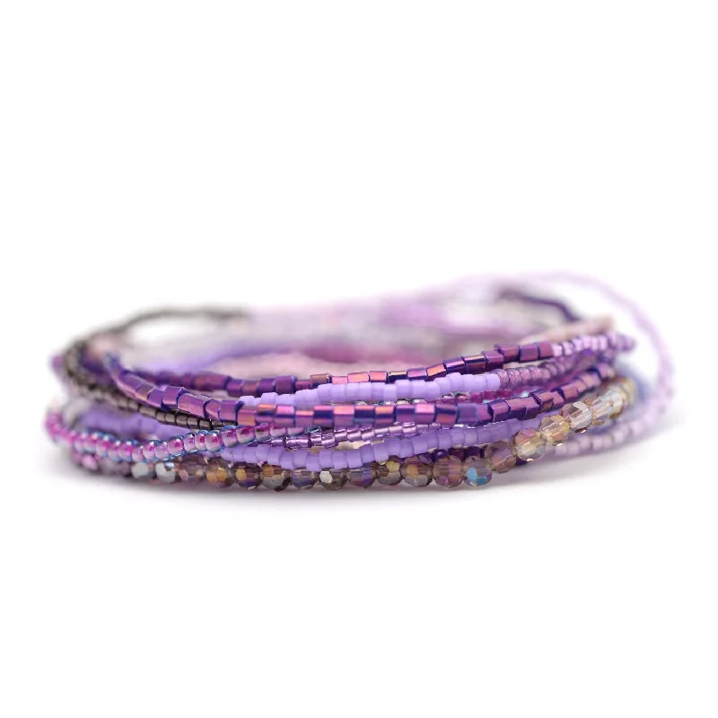 beaded bracelets for women -Purple & Silver Stretchy Wrap Bracelet / Necklace