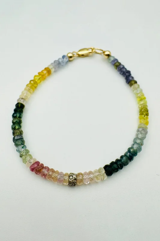 moonstone bracelets for women -RAINBOW SAPPHIRE BRACELET WITH DOUBLE DIAMOND BEAD 