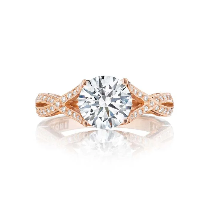 dainty engagement rings for women -Tacori Ribbon Pretty in Pink Collection Engagement Ring Semi Mount 18K Rose Gold with .22CTW Diamonds