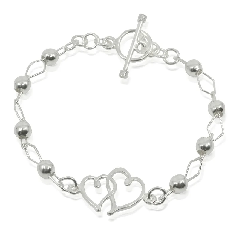 dainty bracelets for women -Conjoined Hearts .925 Silver Bracelet from Taxco, Mexico