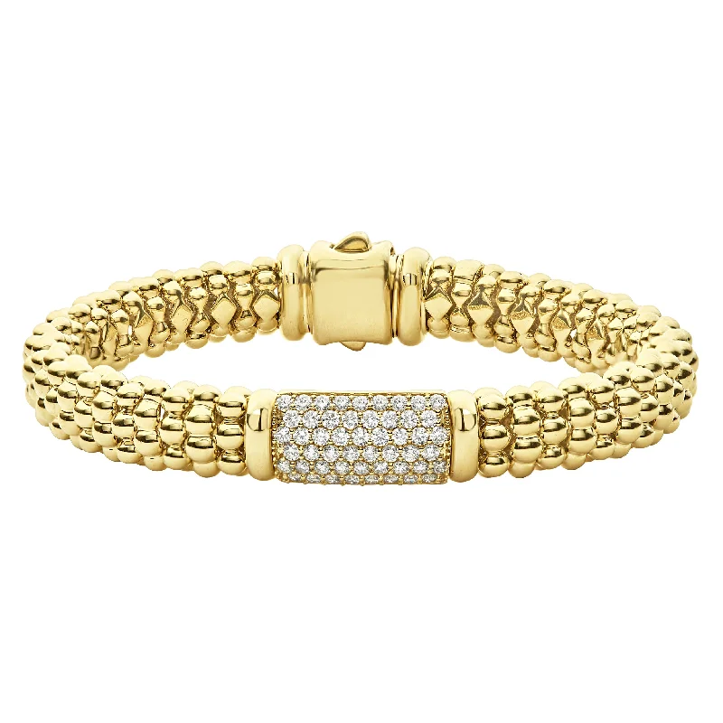 chevron bangles for women -Caviar Gold 18K Gold Diamond Bracelet | 9mm