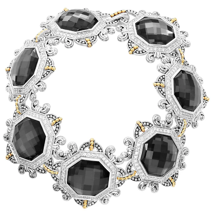 layered bangle sets for women -Empress Hematite and Diamond Statement Bracelet