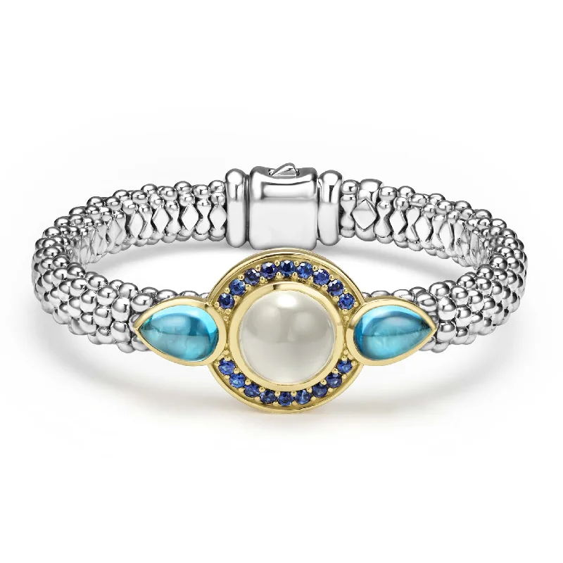 twist bracelets for women -Studio Two-Tone Moonstone and Gemstone Caviar Beaded Bracelet | 9mm