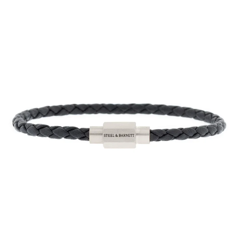 rose quartz bracelets for women -"Luke Landon" Black Round Braid Leather Bracelet by Steel & Barnett