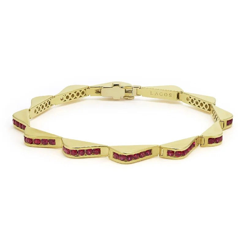 sleek modern bracelets for women -Studio 18K Gold Ruby Link Wave Bracelet