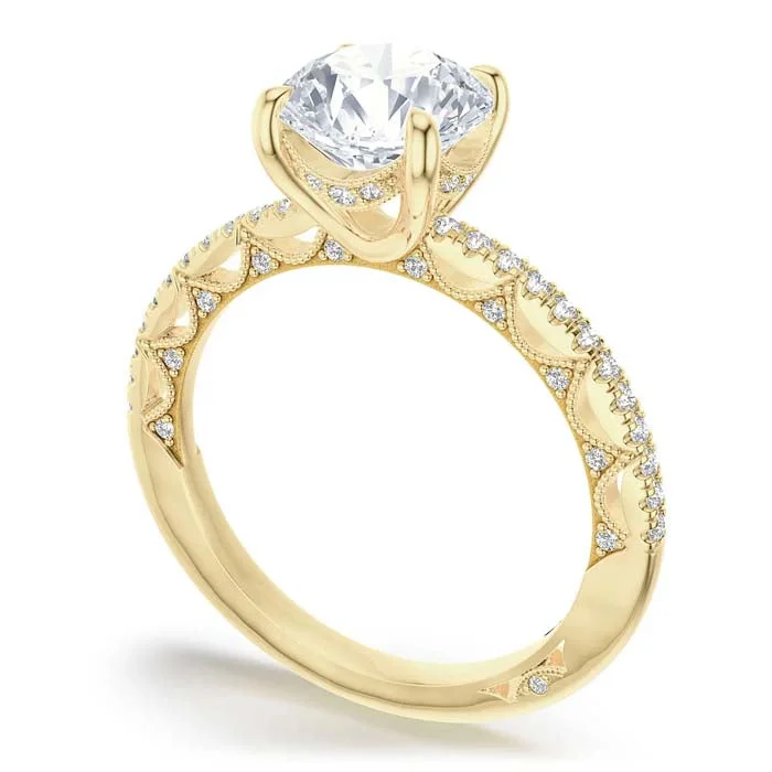 whimsical engagement rings for women -Tacori .16TW Coastal Crescent Diamond Band Engagement Ring Semi-Mounting for Round in 14K Yellow Gold