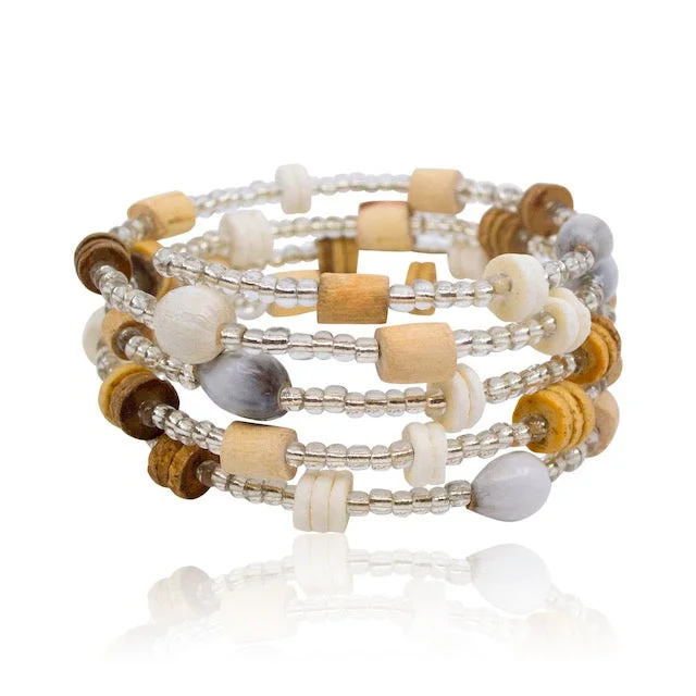 delicate bracelets for women -Omba Ostrich Egg and Bead Wrap Bracelet from Namibia - Sand