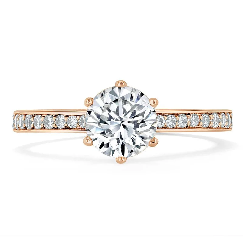 reversible engagement rings for women -Round Cut Moissanite Engagement Ring, Classic Tiffany Style