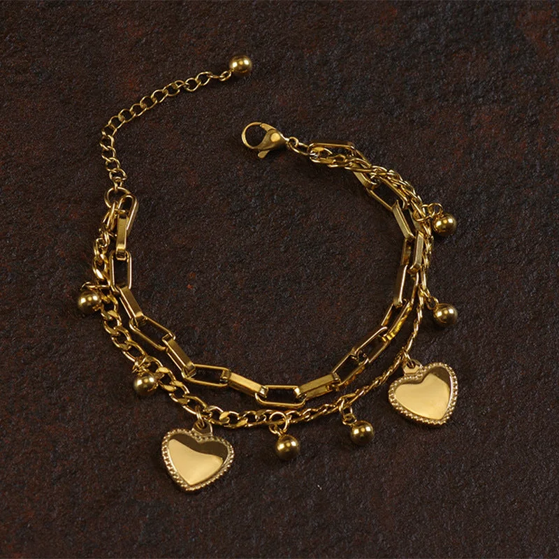 [E12] Double-Layer Heart-Shaped Bracelet Gold