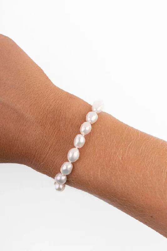 amethyst bracelets for women -Viejo 925 Sterling Silver AAA Freshwater 9mm Rice Pearls Bracelet- 16cm Length