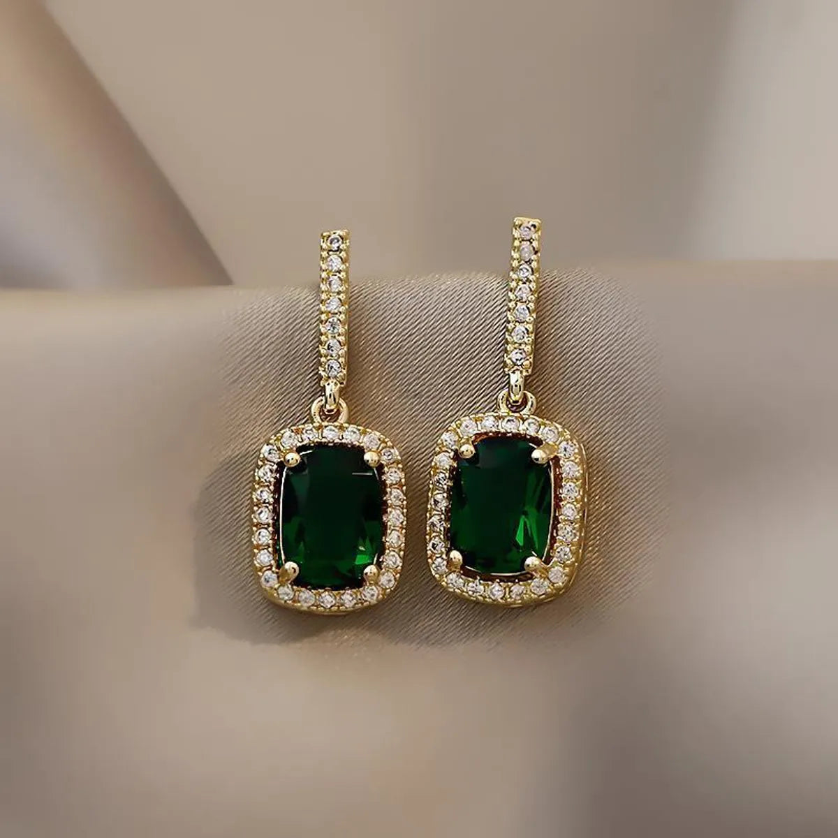 delicate engagement rings for women -Fashion Simplicity Flashing Diamond Imitation Emerald Hypoallergenic Earrings