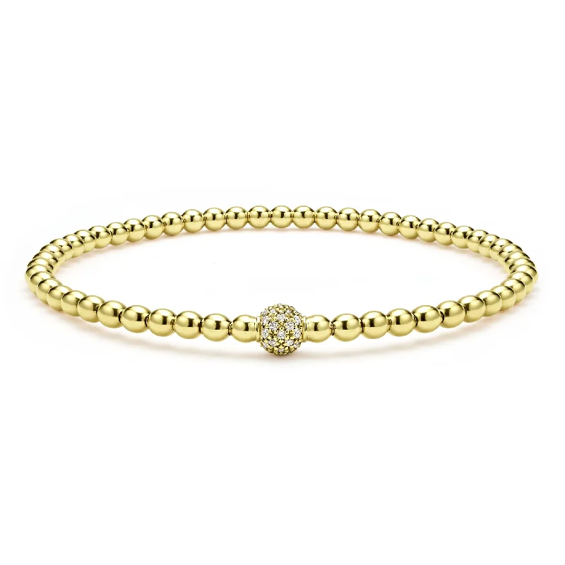 evil eye bracelets for women -Caviar Gold 18K Gold and Diamond Bead Bracelet | 3mm