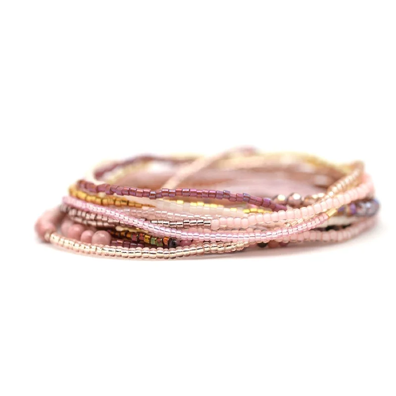 bold statement bangles for women -Blush Pink Stretchy Wrap Bracelet / Necklace