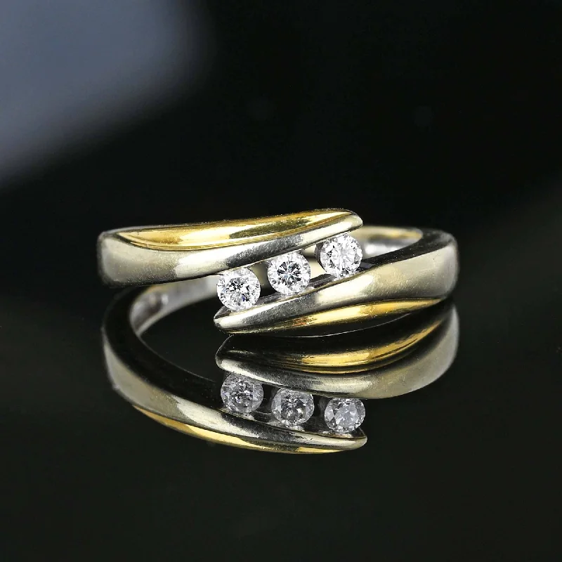 modern engagement rings for women -Vintage Two Tone .25 CTW Diamond Crossover Band Ring, 14K