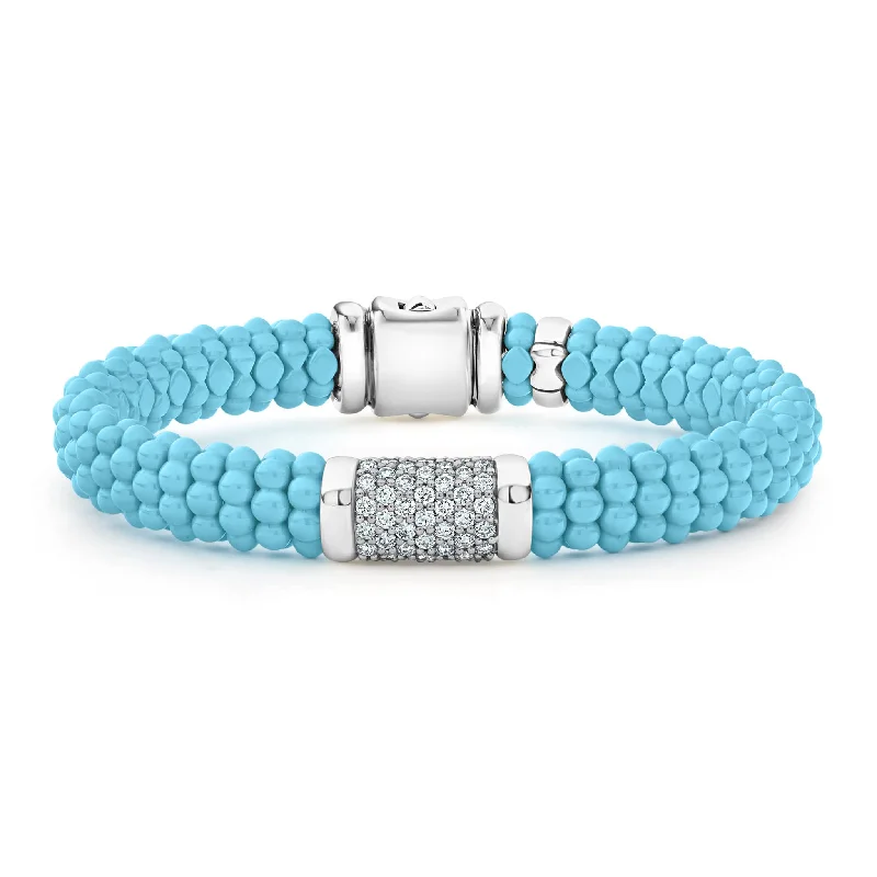 Celtic bracelets for women -Blue Caviar Single Station Ceramic Diamond Bracelet | 9mm