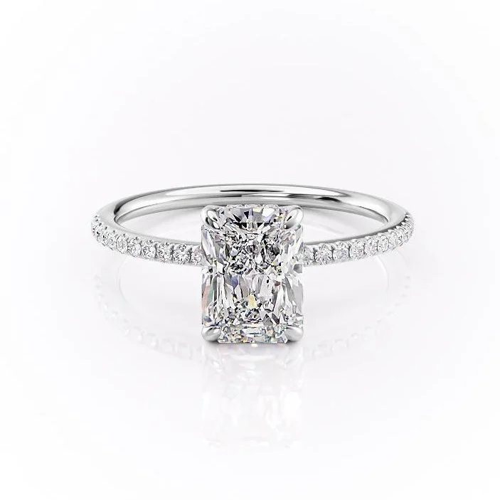 pink diamond engagement rings for women -Radiant Cut Moissanite Engagement Ring, Hidden Halo