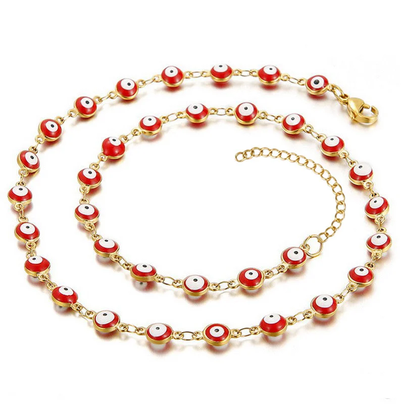 Necklace round Eye Beads Red