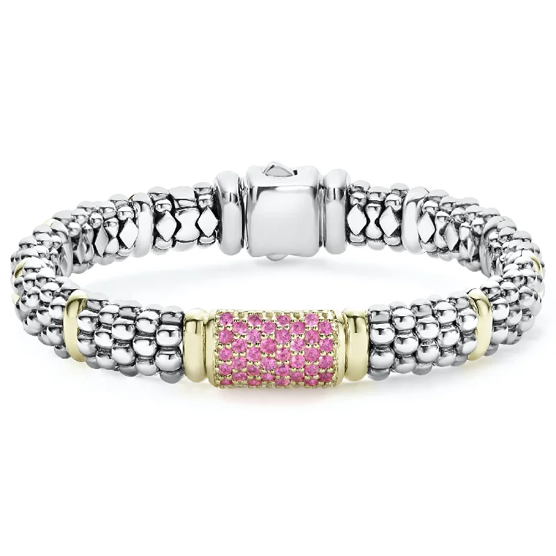 two-tone bracelets for women -Signature Caviar Pink Sapphire Caviar Bracelet | 9mm