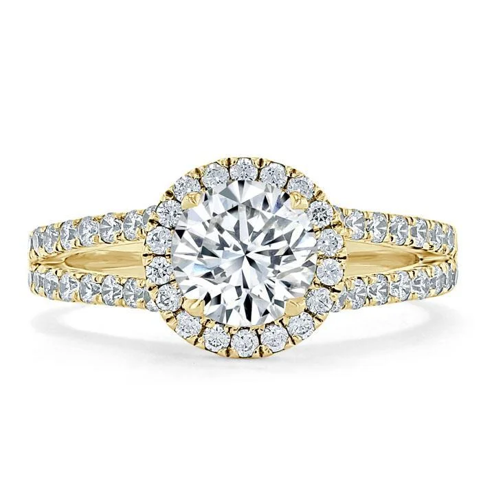 oval halo engagement rings for women -Round Cut Moissanite Halo Engagement Ring, Tiffany Style