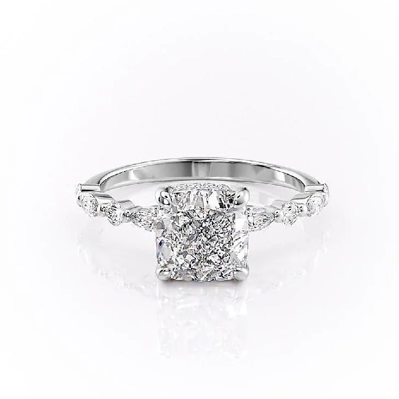 whimsical engagement rings for women -Cushion Cut Moissanite Engagement Ring With Hidden Halo