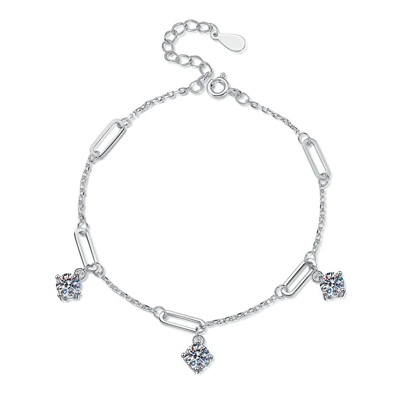 birthstone bracelets for women -1.5 Carat Moissanite Charms Bracelet With Adjustable Chain Bracelet in Platinum Overlay Silver