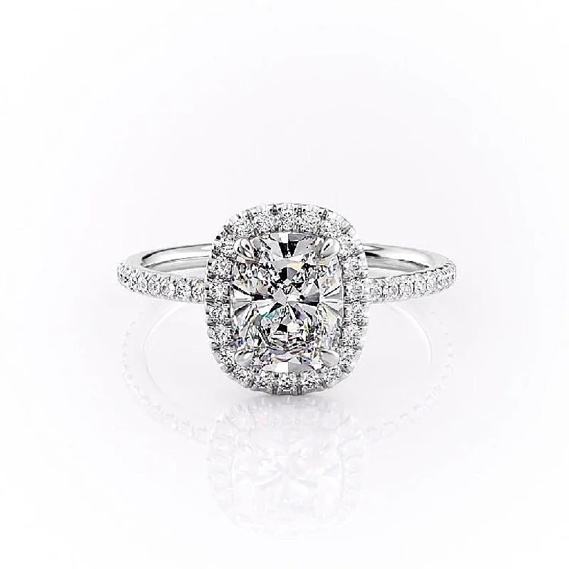 boho engagement rings for women -Elongated Cushion Cut Moissanite Engagement Ring With Halo