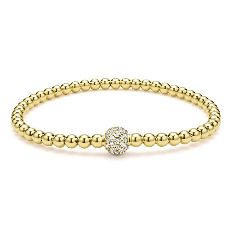 vintage bracelets for women -Caviar Gold 18K Gold and Diamond Bead Bracelet | 4mm