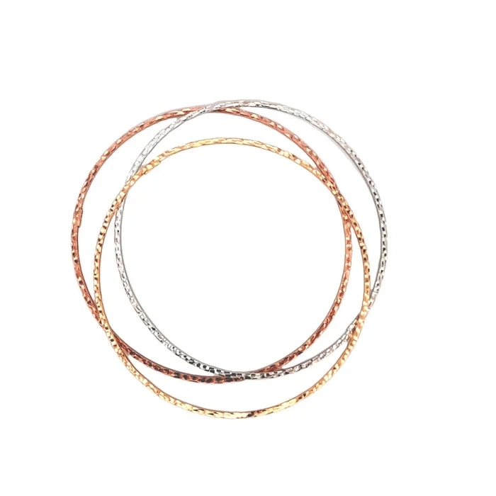 birthstone bracelets for women -Estate Tri-Toned Set of Three Round Bangle Bracelets in 14K Gold