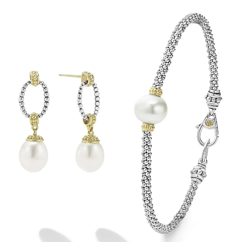 braided bracelets for women -Luna Pearl Earrings and Bracelet Gift Set