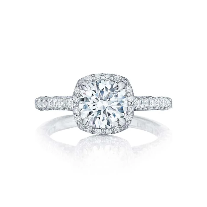 eternity engagement rings for women -Tacori Petite Crescent Engagement Ring Semi Mount in 18K White Gold with Diamonds