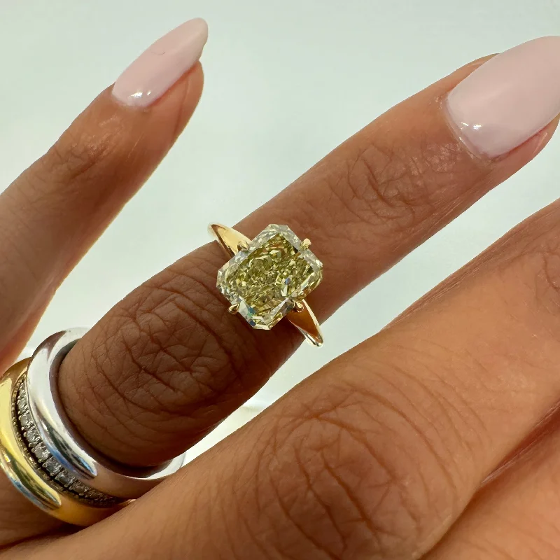 platinum engagement rings for women -Modified MAE with a Yellowish Brown Radiant Cut Diamond