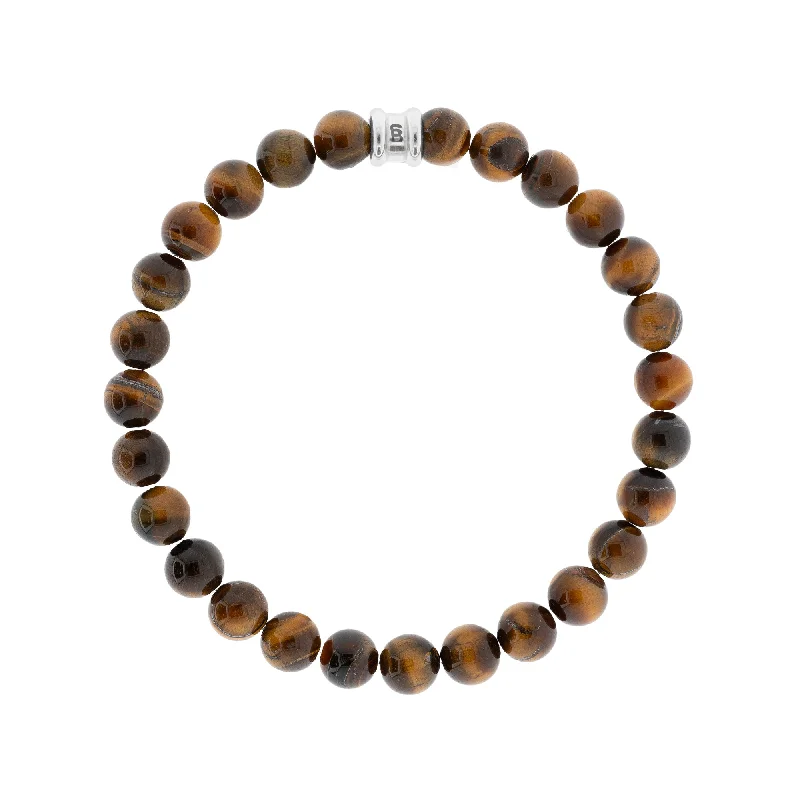 sapphire bracelets for women -Stainless Steel & Tiger Eye Beaded Bracelet - "Stones"