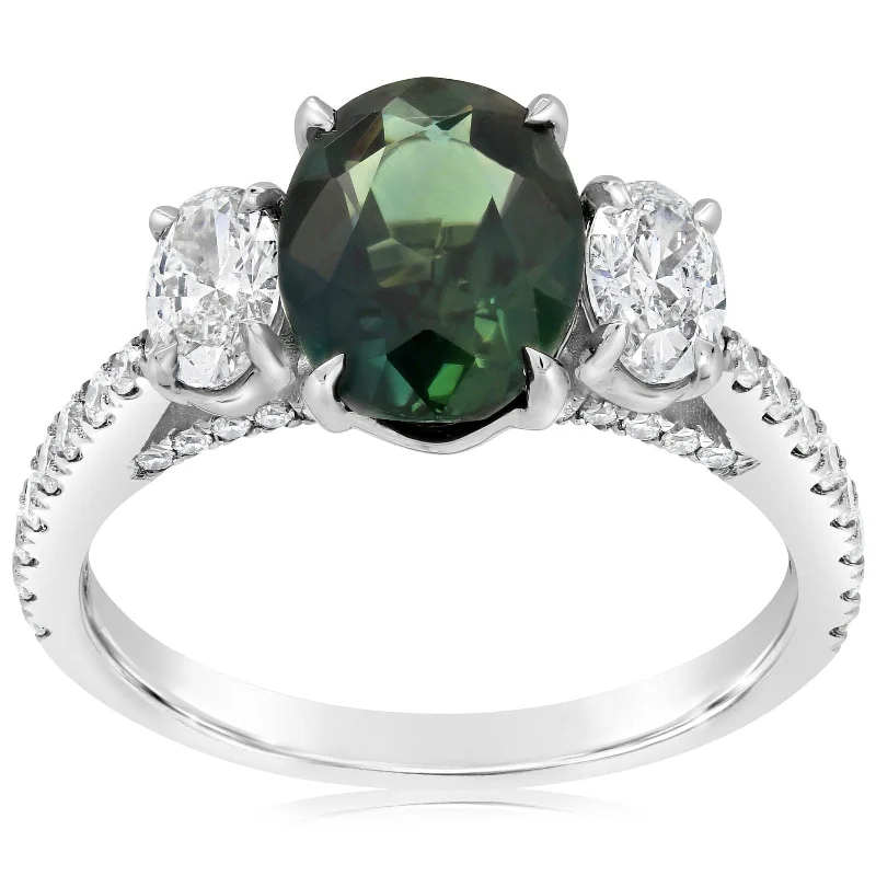 blue engagement rings for women -Green Sapphire & Diamond Ring