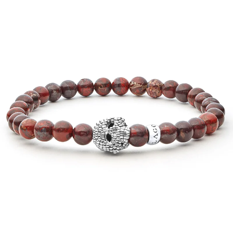 hammered bangles for women -Anthem Poppy Jasper Skull Bracelet