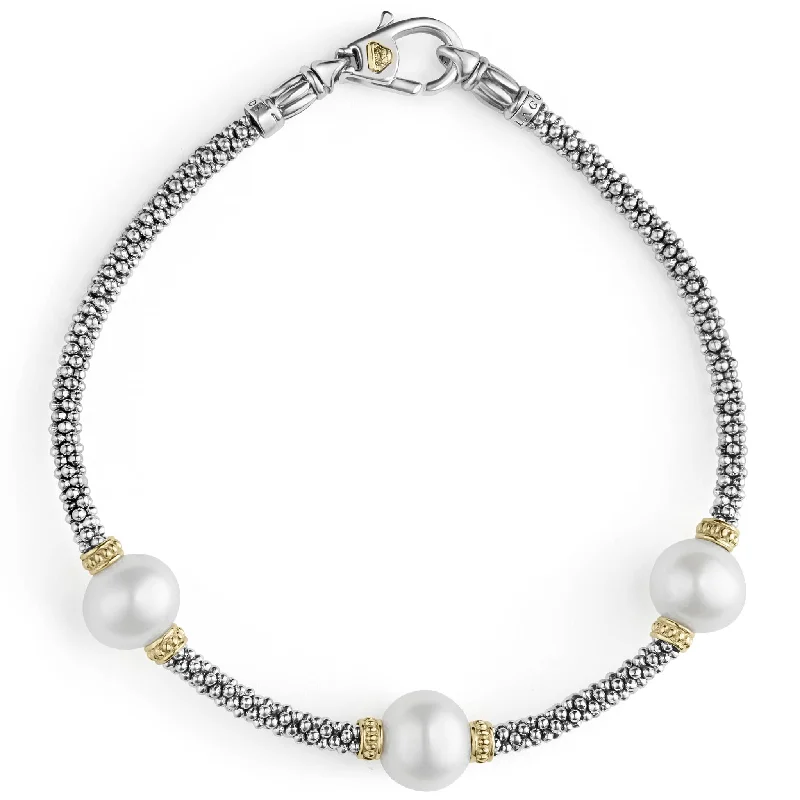 statement bracelets for women -Luna Three Pearl Caviar Bracelet