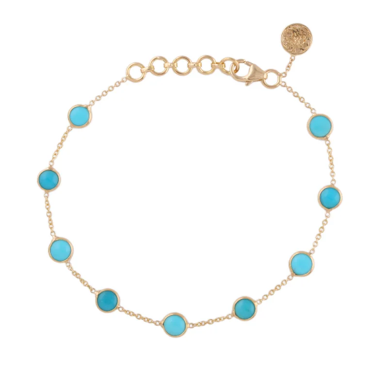 hypoallergenic bracelets for women -Turquoise Round Bracelet In 18K Yellow Gold